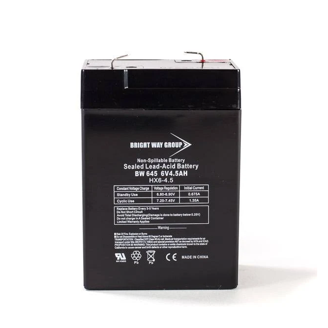 Bright Way Group Sealed Lead Acid Battery — 6V, 4.5Ah, Rechargeable, Model# BW 645