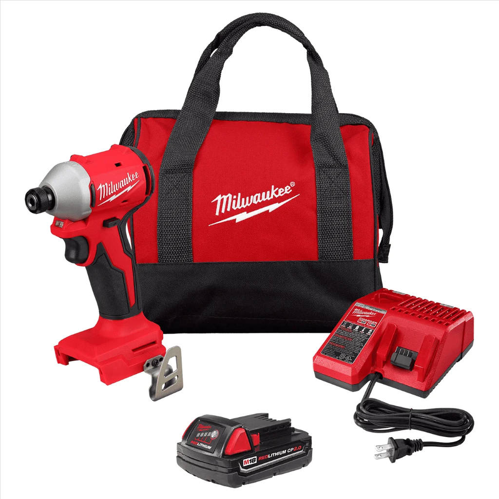 Milwaukee  3650-21P M18 18-Volt Lithium-Ion Compact Brushless Cordless 1/4 in. Impact Driver Kit w/ 2.0 Ah Battery, Charger & Tool Bag
