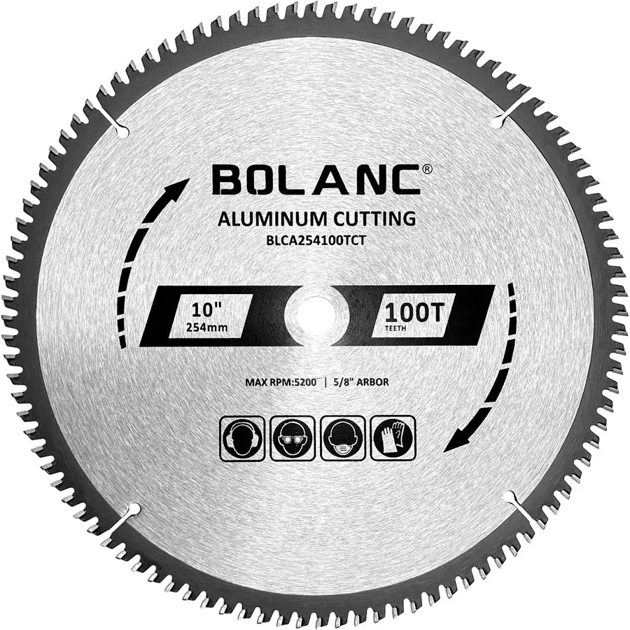 BOLANC 10 Inch 100 Tooth Aluminum Cutting TCG Circular Saw 10" 100T, Silver