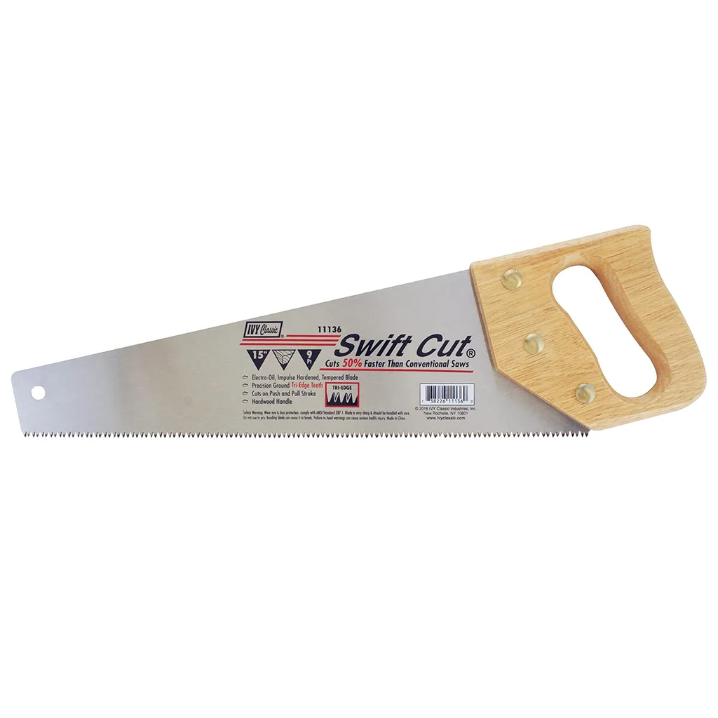 Ivy Classic 11136 Swift Cut Tri-Ege Hand Saw w/Hardwood Handle (15 inch)
