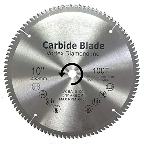 VORTEX Diamond 10 Inch 100 Teeth Aluminum Non-Ferrous Metal Circular Saw Blade with 5/8" Arbor (B08BTB87D1)