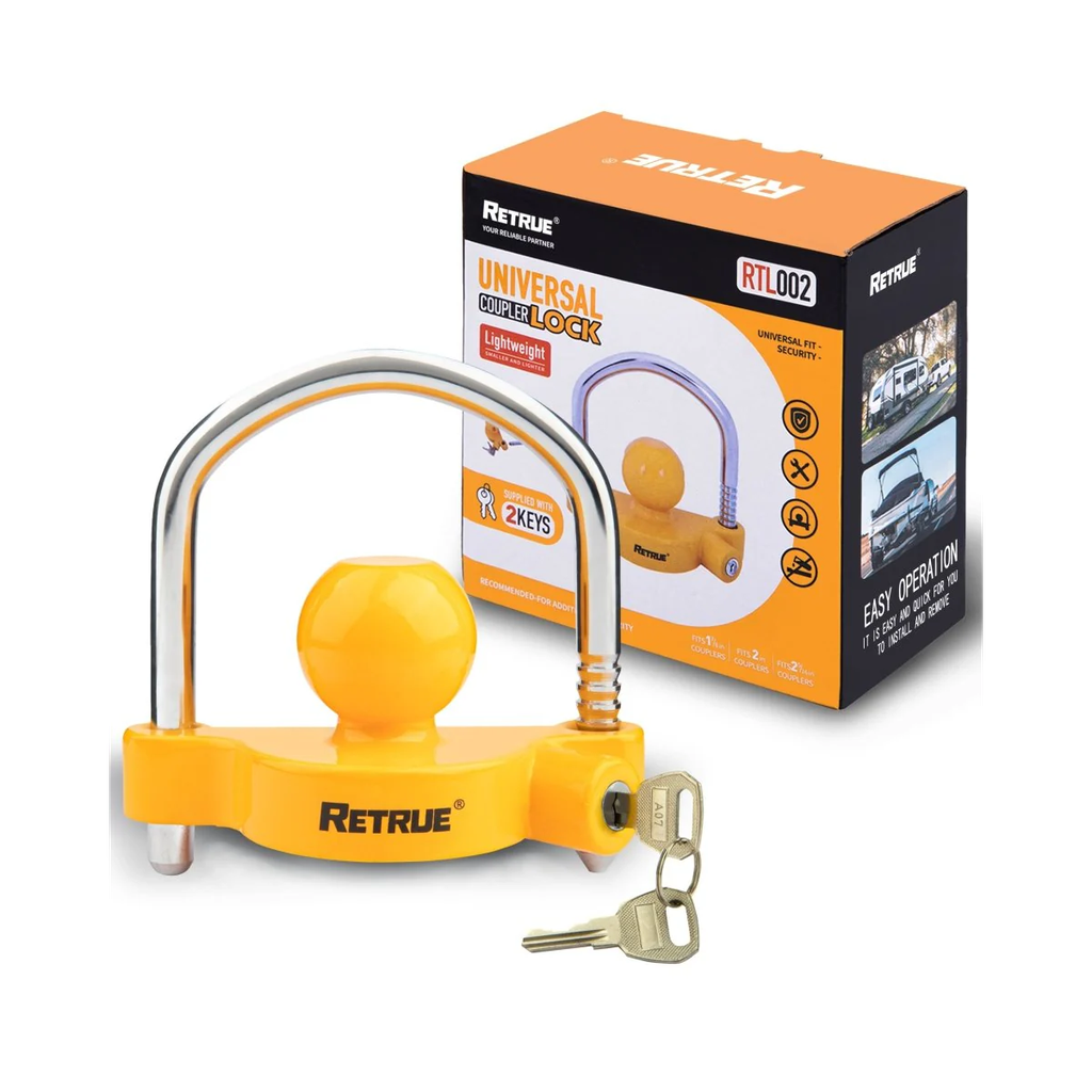 ReTrue RTL 002  Universal Trailer Coupler Lock Adjustable – Heavy Duty Trailer Hitch Lock for 1-7/8", 2", 2-5/16" Couplers, Anti-Theft Aluminum & Steel Trailer Lock