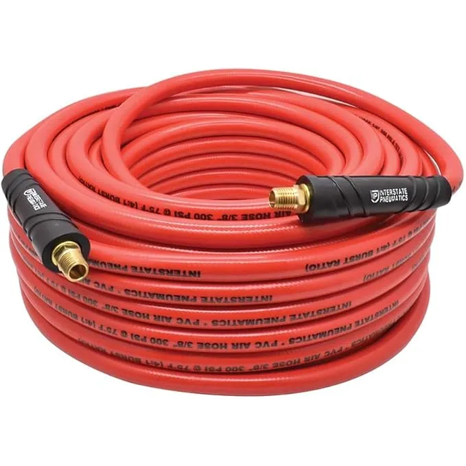 Interstate Pneumatics HA36-050 Translucent Red PVC Air Hose 3/8 Inch 50 Feet 300 PSI 4:1 Safety Factor