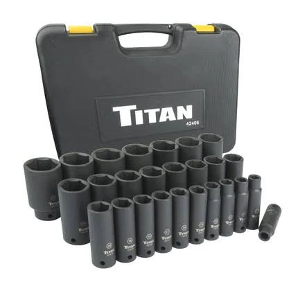 Titan 26 pc. 1/2 in. Drive Metric Deep Impact Socket Set