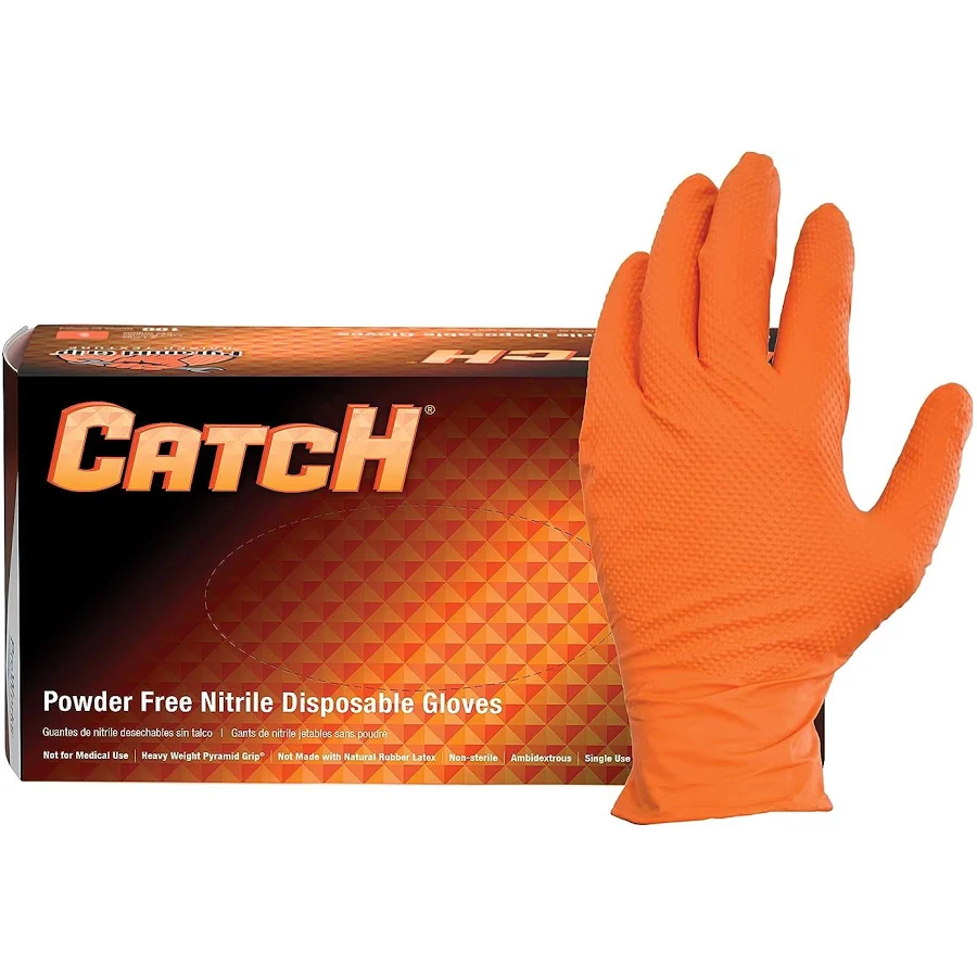 Hosp Gl Nt 1060 Rfl Catch Light Orange 8 Mil Nitrile Powder Free Textured Gloves Large