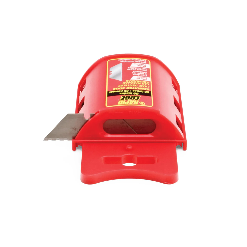 [RAPIDEDGE50] Rapid Edge 50 Pack Serrated Utility Blades Dispenser, Belt Clip