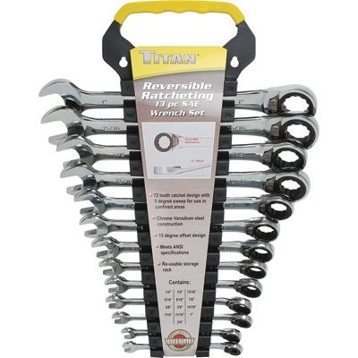 Titan 13 pc. 12 Pt. SAE Reversible Ratcheting Combination Wrench Set